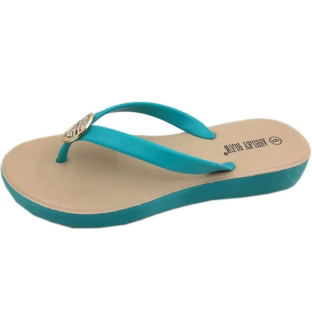 Ashley Blue Glee Medallion Wedge Bottom Jellies Jelly Flip Flops • size 9